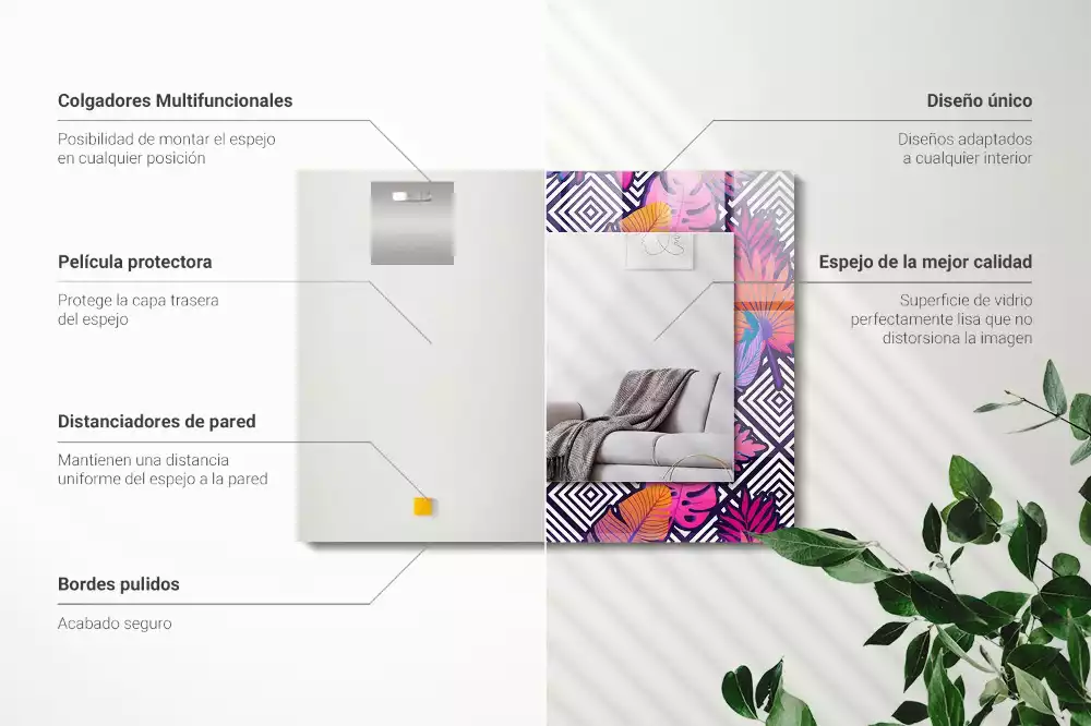 Espelho com moldura decorada Folhas tropicais coloridas