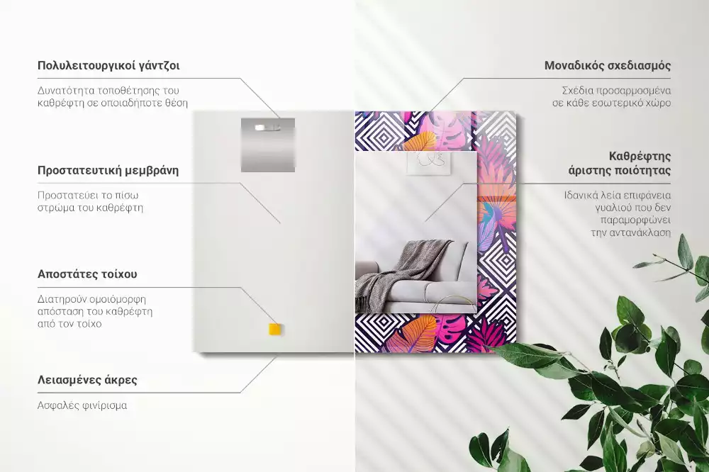 Espelho com moldura decorada Folhas tropicais coloridas