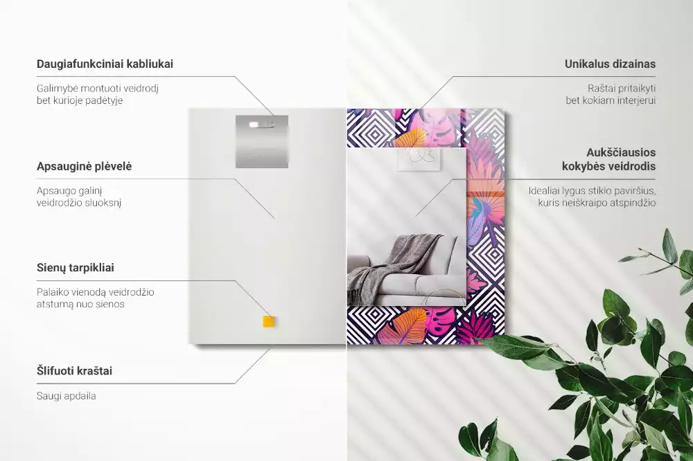 Espelho com moldura decorada Folhas tropicais coloridas