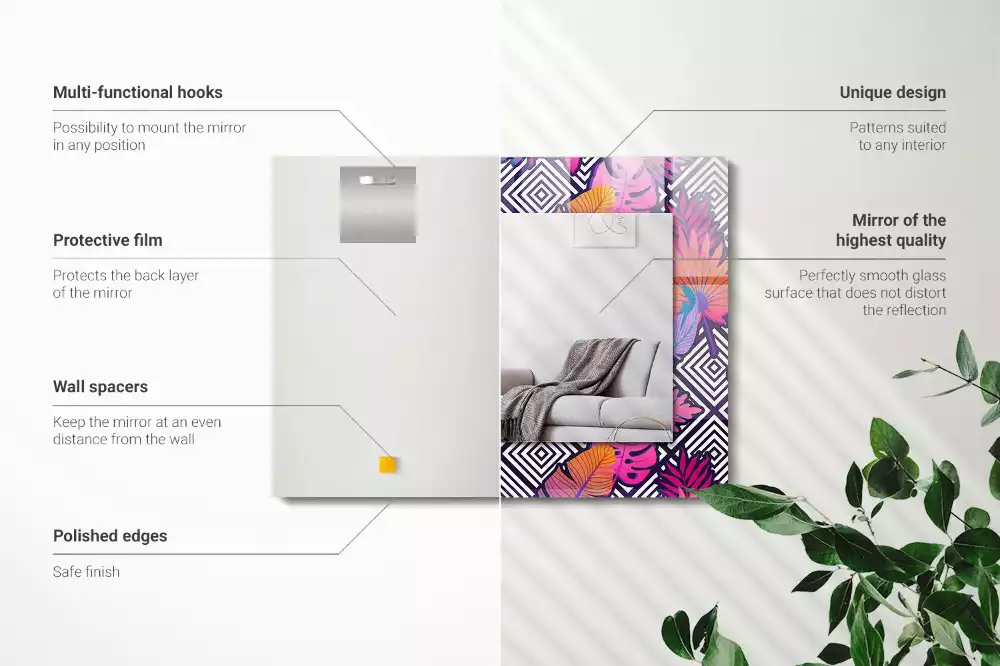 Espelho com moldura decorada Folhas tropicais coloridas