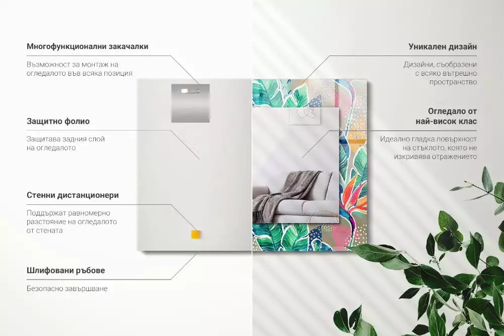 Espelho decorado Flores e folhas