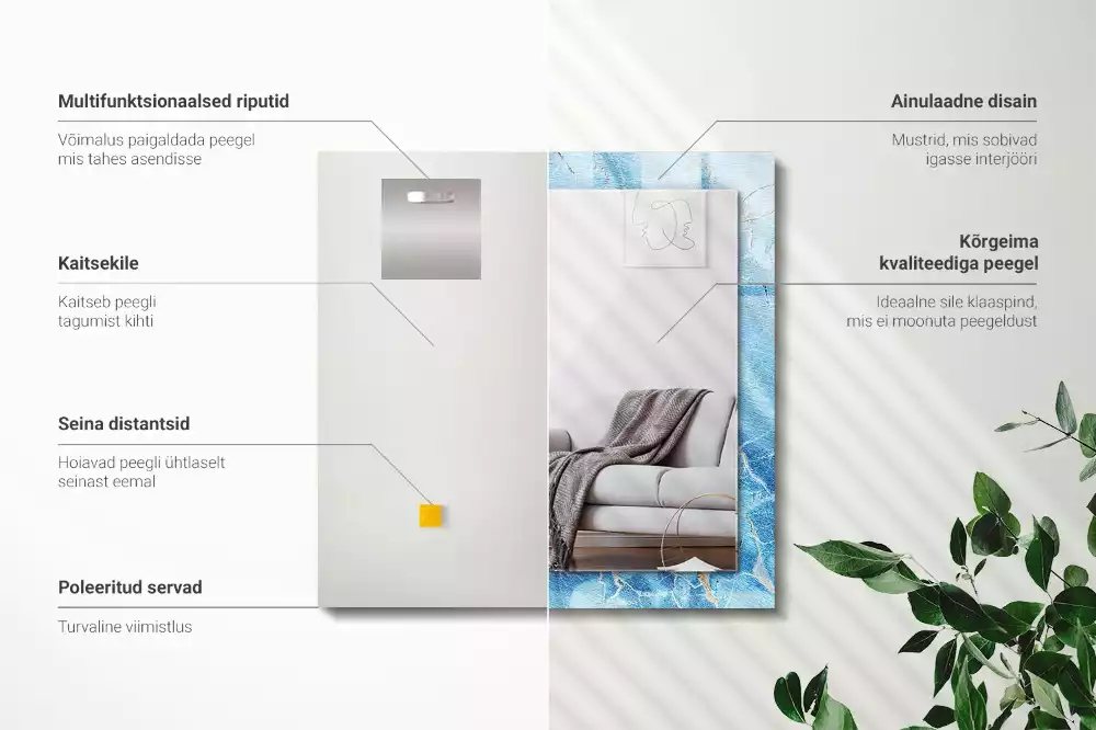 Espelho com moldura decorada Padrão de mármore azul