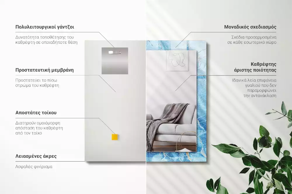 Espelho com moldura decorada Padrão de mármore azul