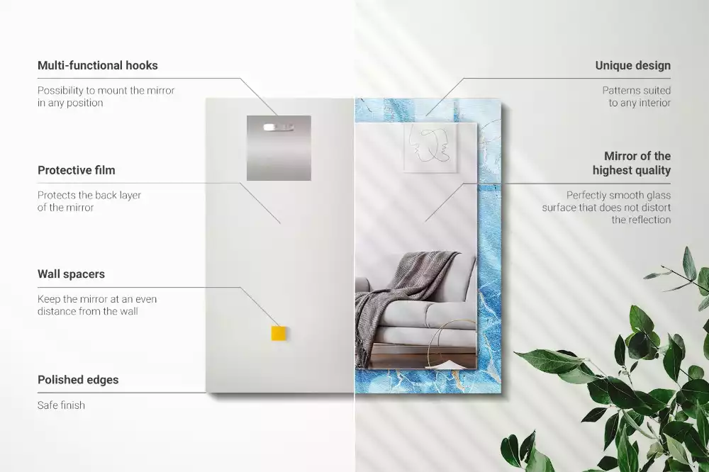 Espelho com moldura decorada Padrão de mármore azul