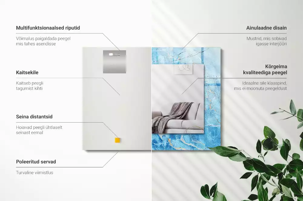 Espelho com moldura decorada Padrão de mármore azul