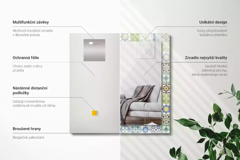 Espelho decorativo Padrões de azulejos coloridos