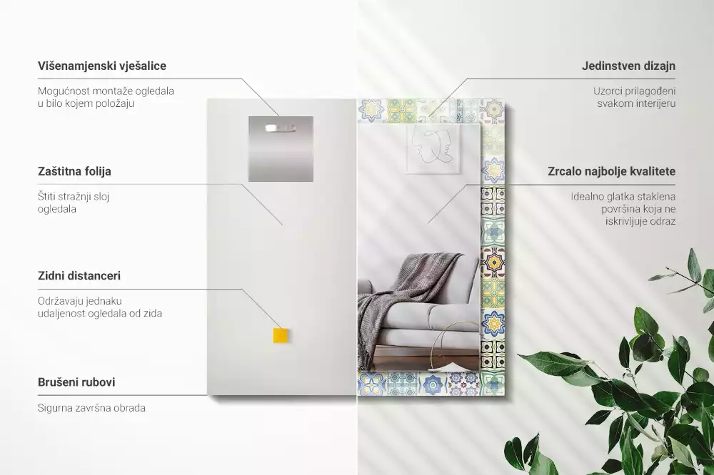 Espelho decorativo Padrões de azulejos coloridos