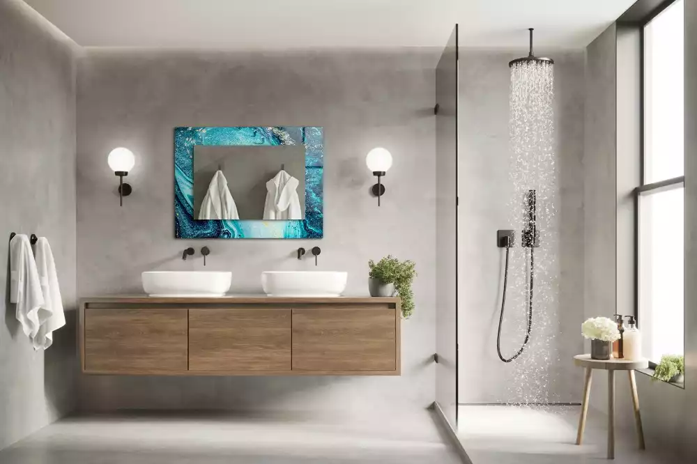 Espelho com moldura decorada Arte azul abstrata