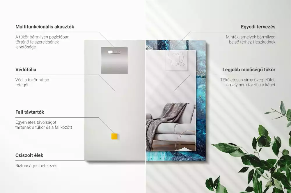 Espelho com moldura decorada Arte azul abstrata