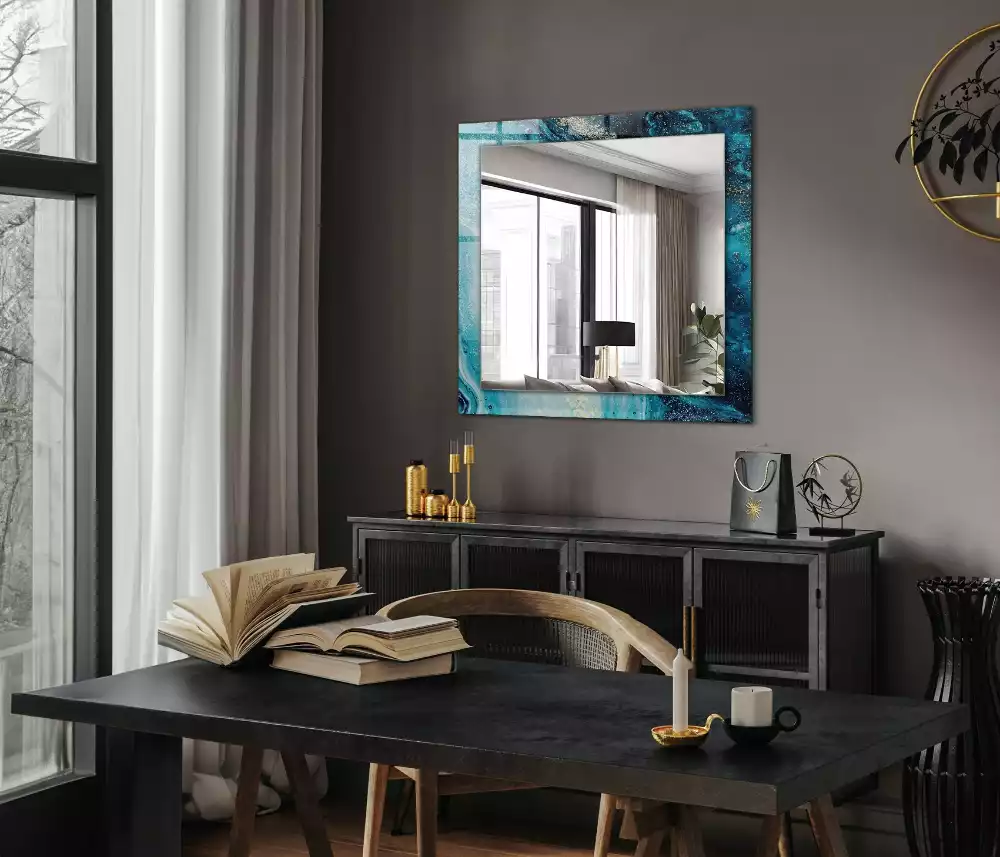 Espelho com moldura decorada Arte azul abstrata