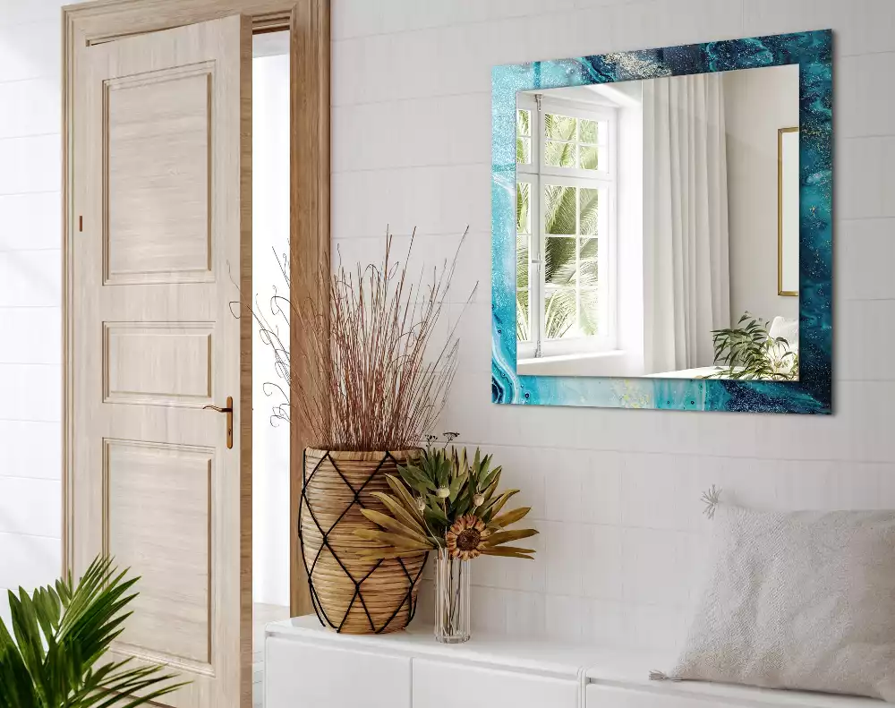 Espelho com moldura decorada Arte azul abstrata