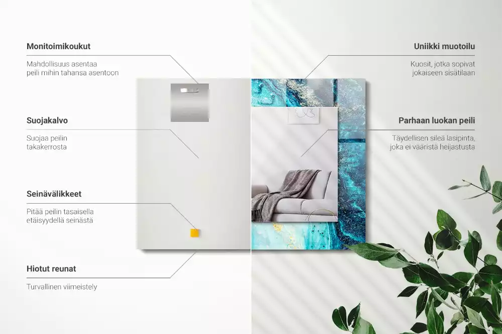 Espelho com moldura decorada Arte azul abstrata