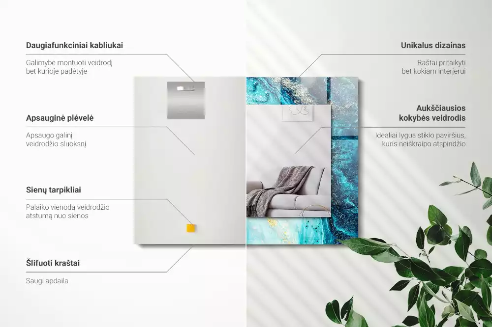 Espelho com moldura decorada Arte azul abstrata