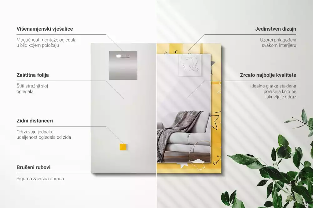 Espelho com moldura decorada Desenhos de várias estrelas