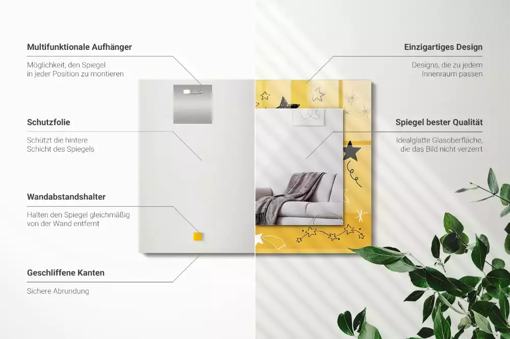 Espelho com moldura decorada Desenhos de várias estrelas