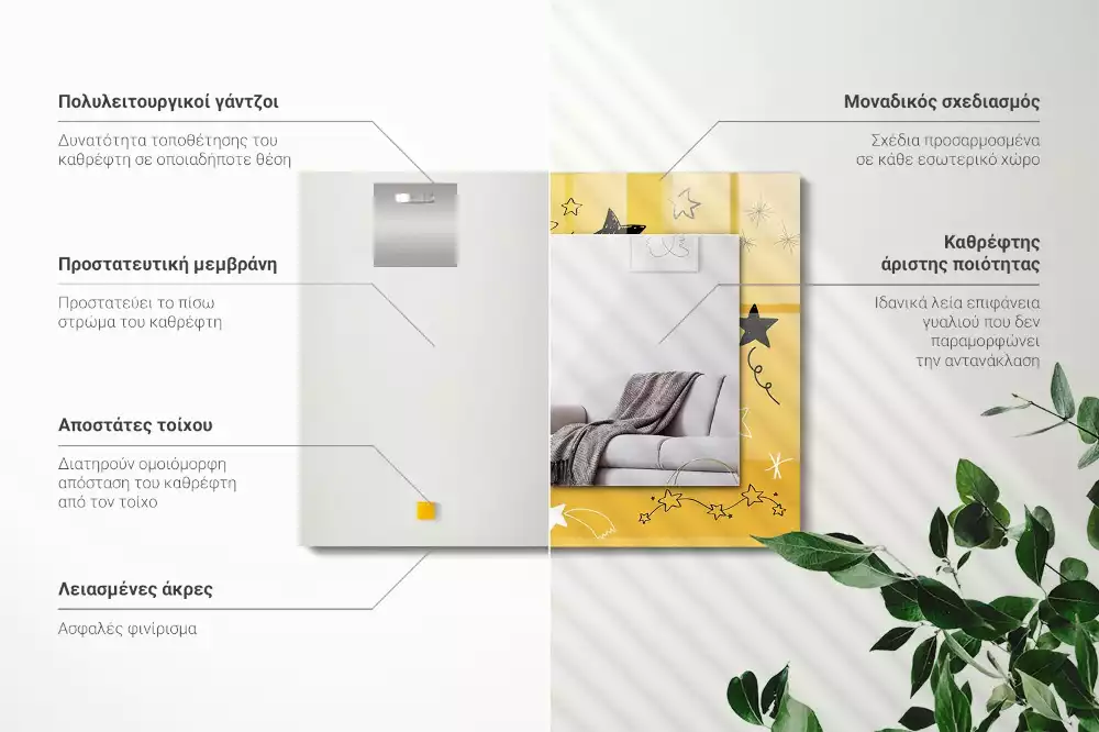 Espelho com moldura decorada Desenhos de várias estrelas