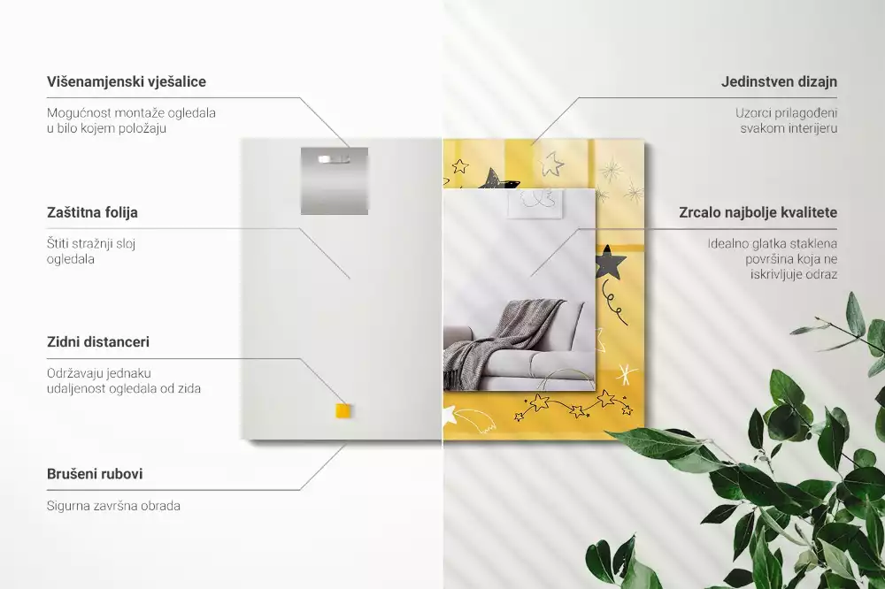 Espelho com moldura decorada Desenhos de várias estrelas