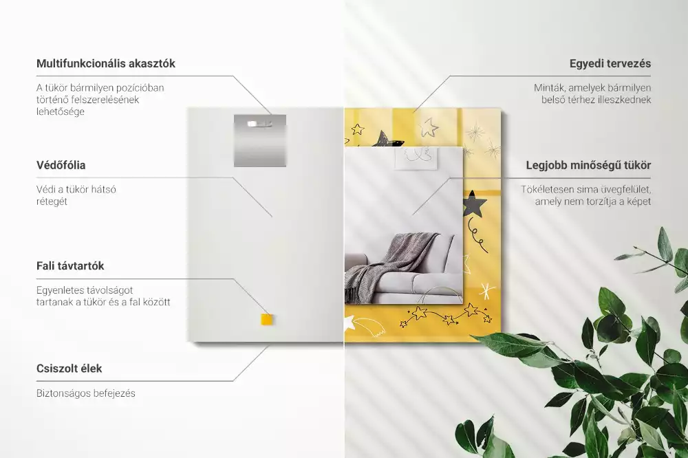 Espelho com moldura decorada Desenhos de várias estrelas