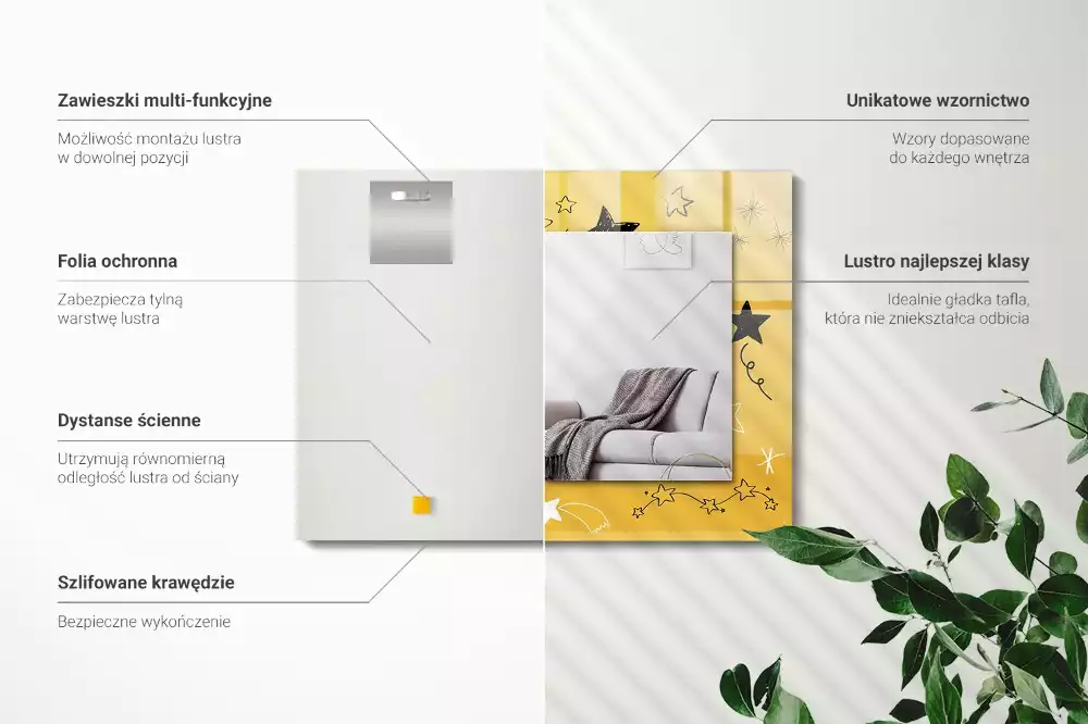 Espelho com moldura decorada Desenhos de várias estrelas