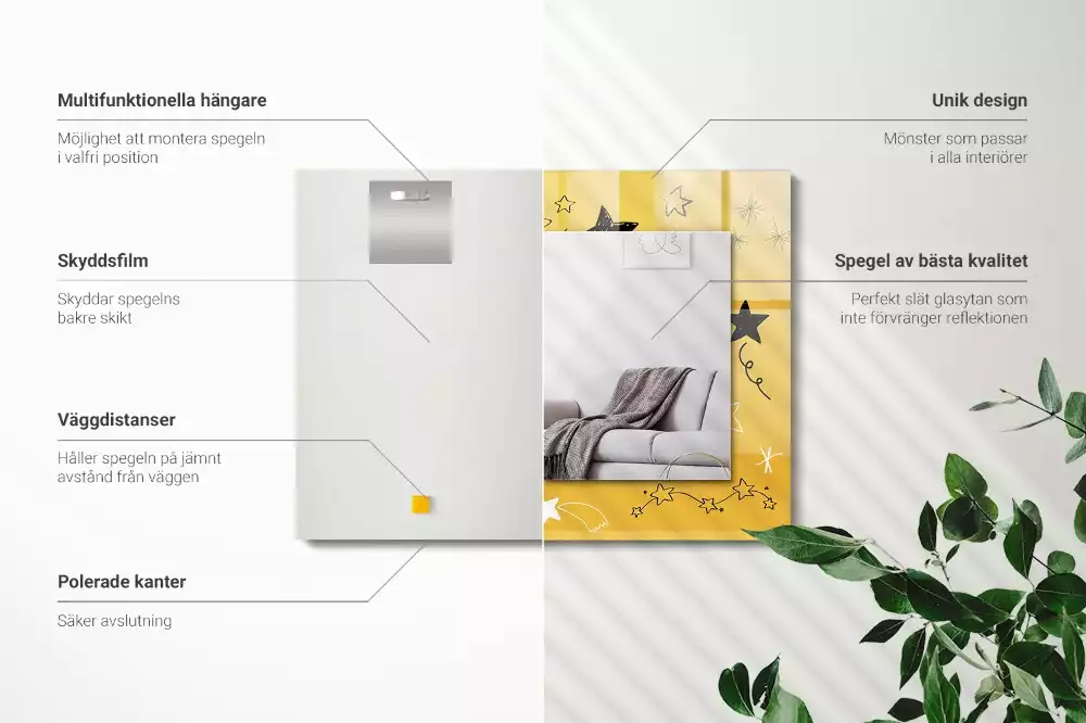 Espelho com moldura decorada Desenhos de várias estrelas