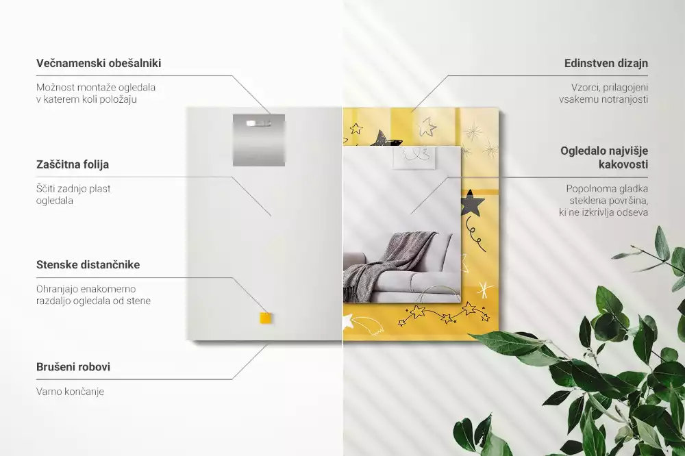 Espelho com moldura decorada Desenhos de várias estrelas