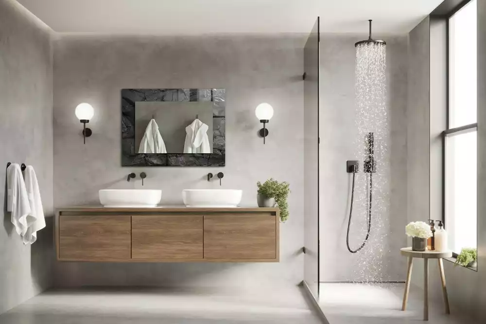 Espelho com moldura decorada Rachaduras na rocha negra