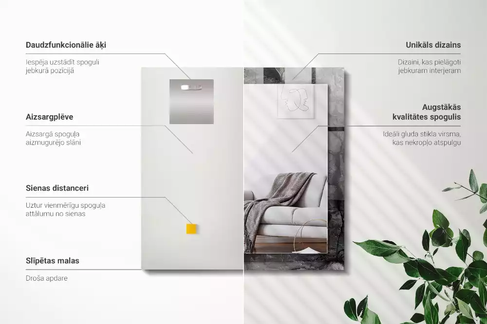 Espelho com moldura decorada Rachaduras na rocha negra