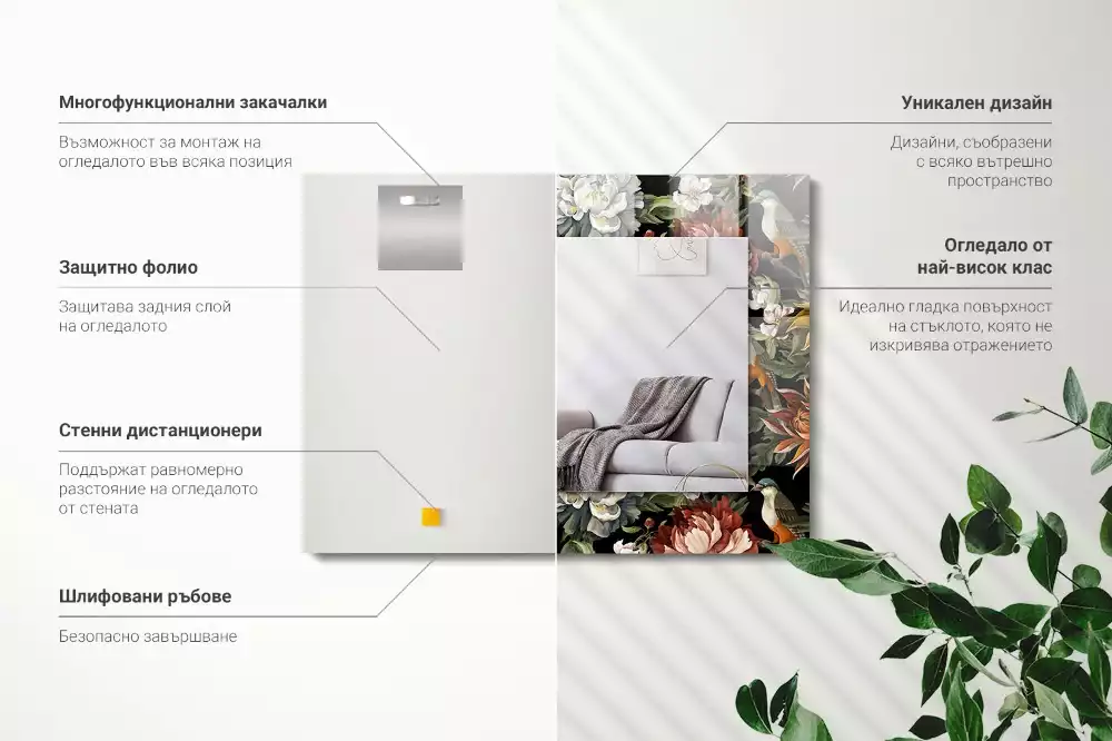 Espelho decorativo Flores e pássaros