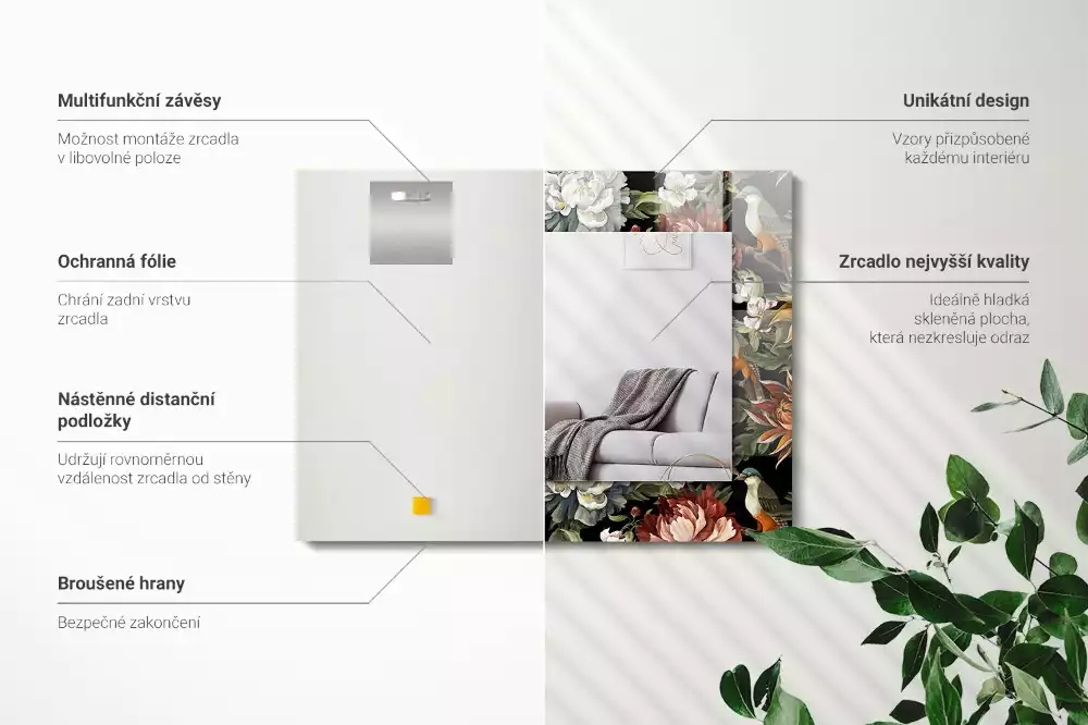 Espelho decorativo Flores e pássaros