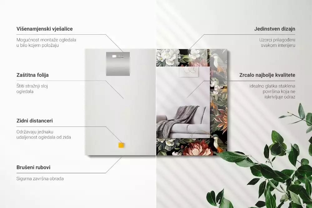 Espelho decorativo Flores e pássaros