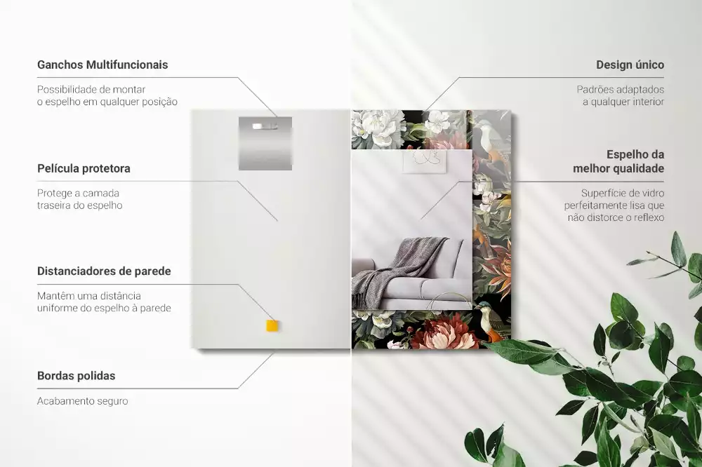 Espelho decorativo Flores e pássaros