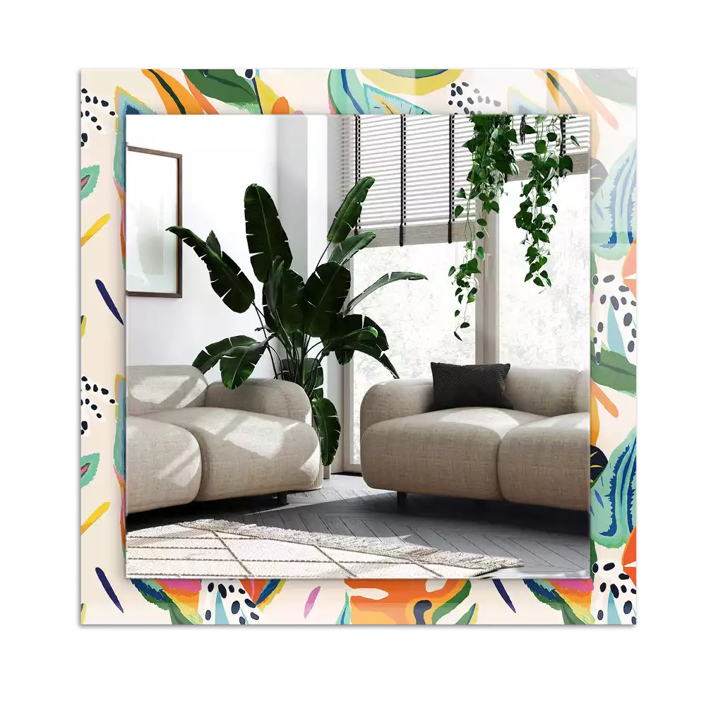 Espelho com moldura decorada Padrão de folhas coloridas