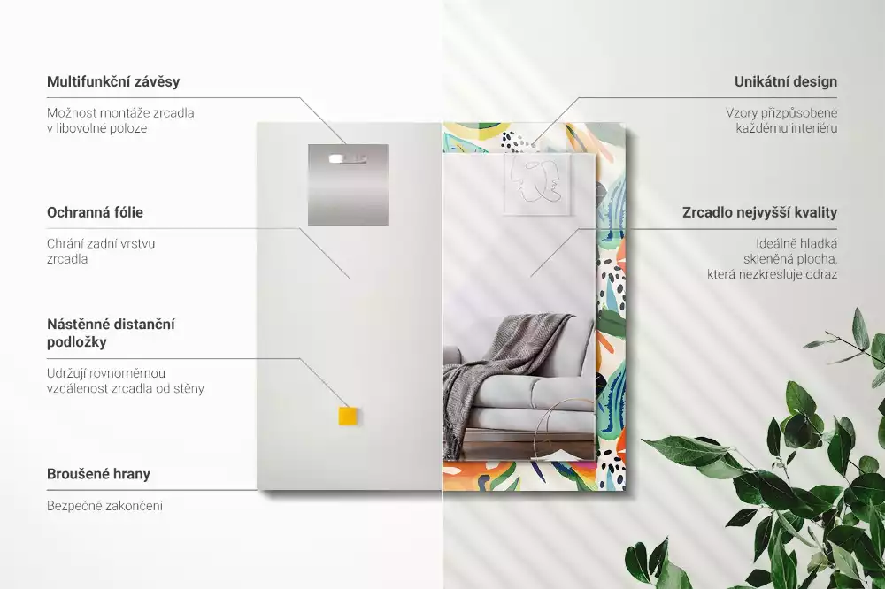 Espelho com moldura decorada Padrão de folhas coloridas