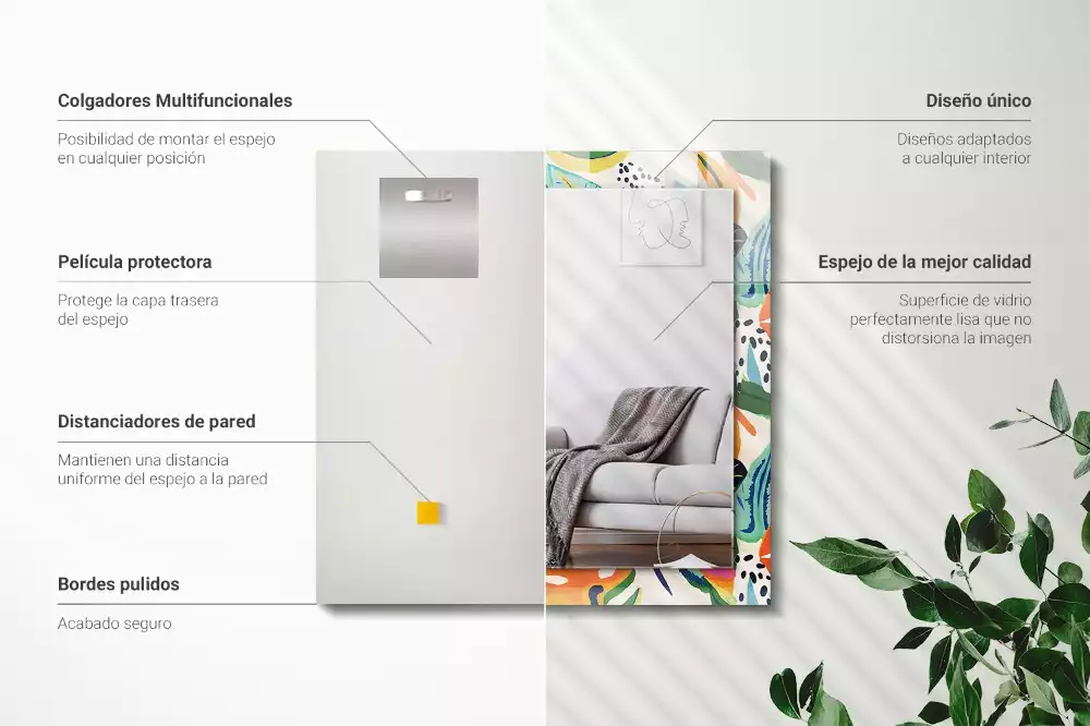 Espelho com moldura decorada Padrão de folhas coloridas