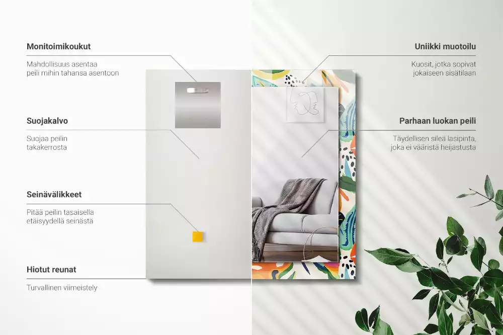 Espelho com moldura decorada Padrão de folhas coloridas