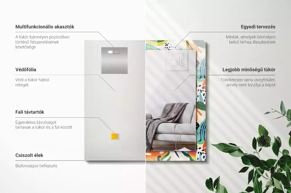 Espelho com moldura decorada Padrão de folhas coloridas