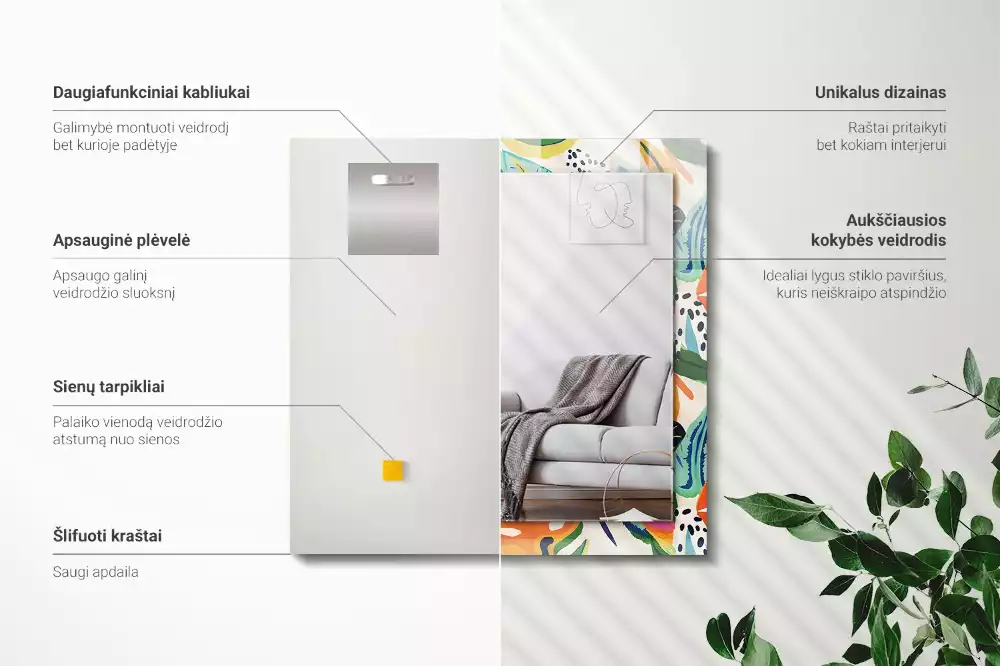 Espelho com moldura decorada Padrão de folhas coloridas