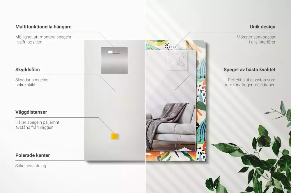 Espelho com moldura decorada Padrão de folhas coloridas