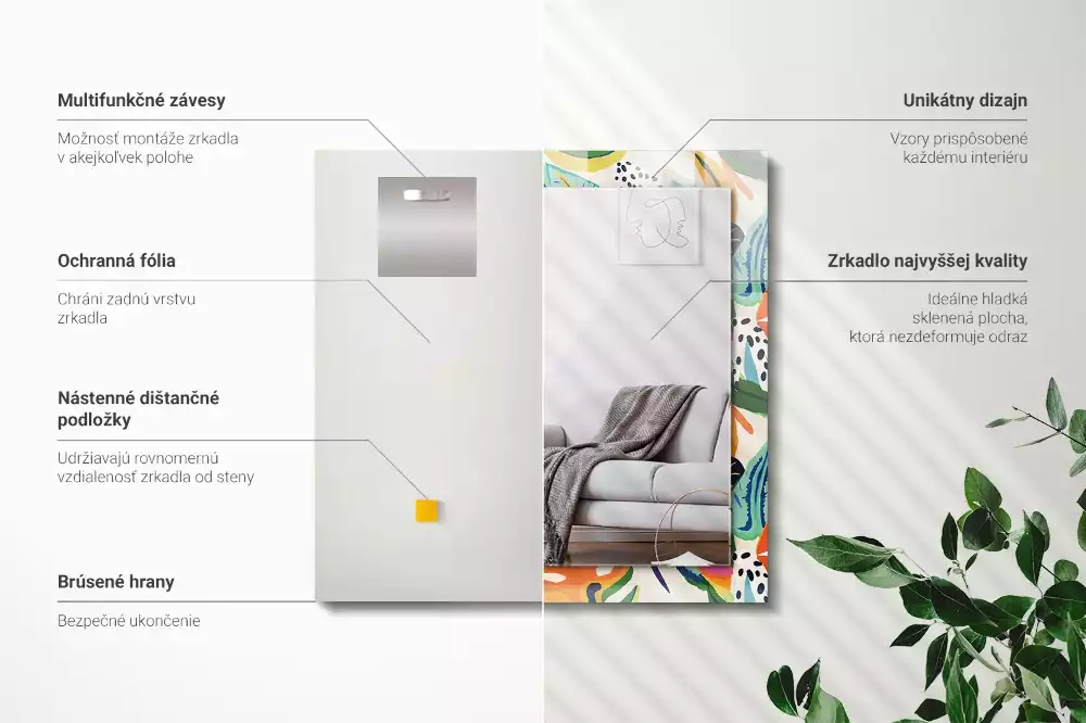 Espelho com moldura decorada Padrão de folhas coloridas