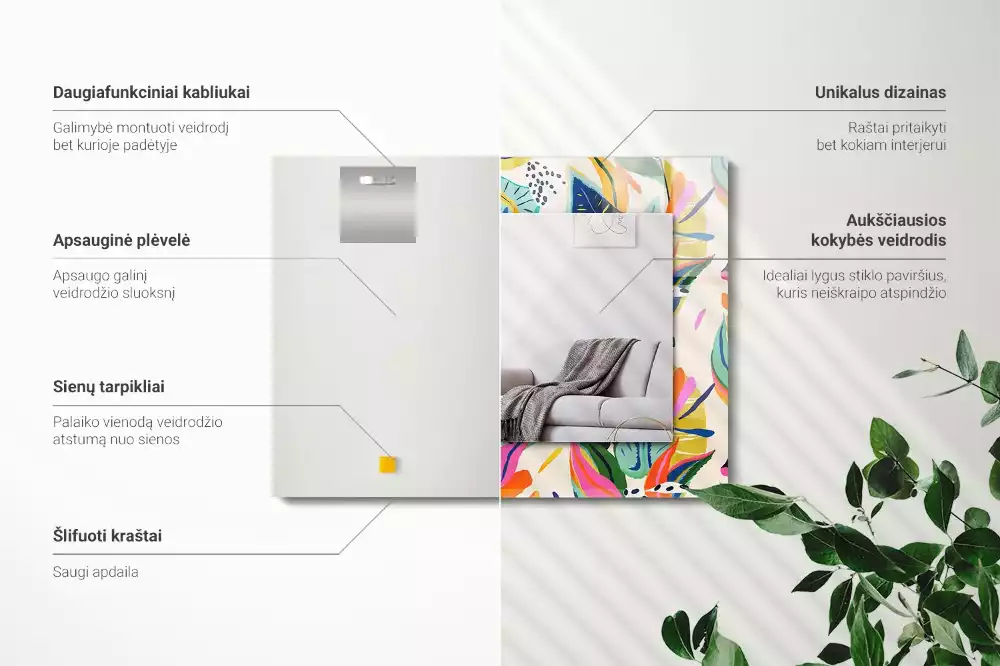 Espelho com moldura decorada Padrão de folhas coloridas