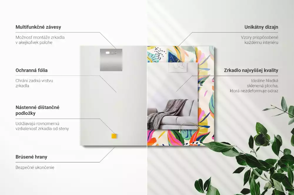 Espelho com moldura decorada Padrão de folhas coloridas