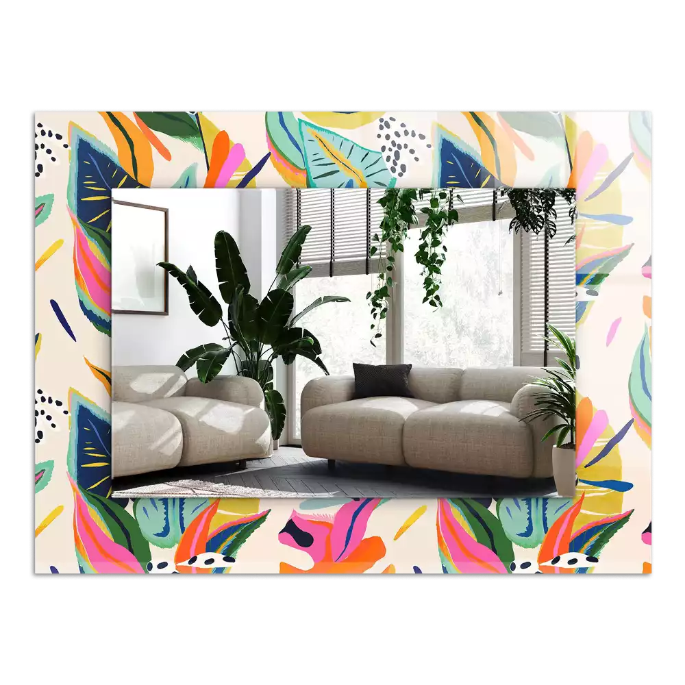 Espelho com moldura decorada Padrão de folhas coloridas