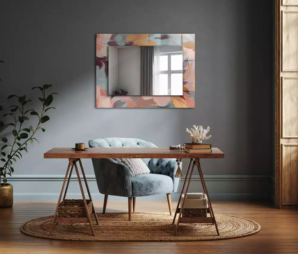 Espelho decorado Pastel de flores e folhas