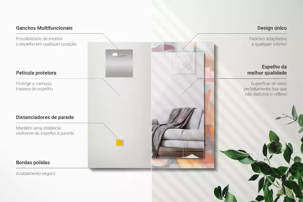 Espelho decorado Pastel de flores e folhas