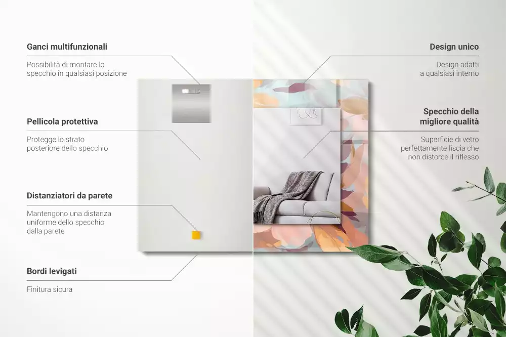 Espelho decorado Pastel de flores e folhas