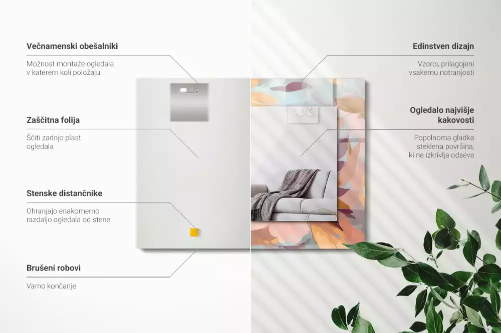 Espelho decorado Pastel de flores e folhas