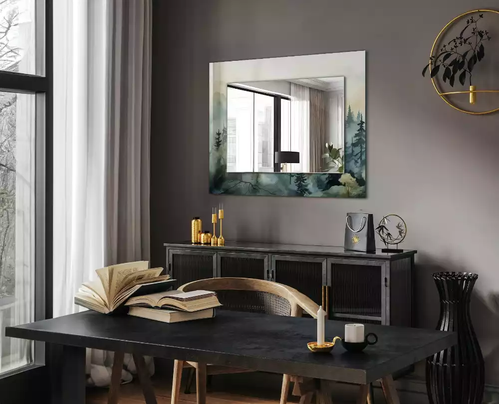 Espelho com moldura decorada Floresta na neblina