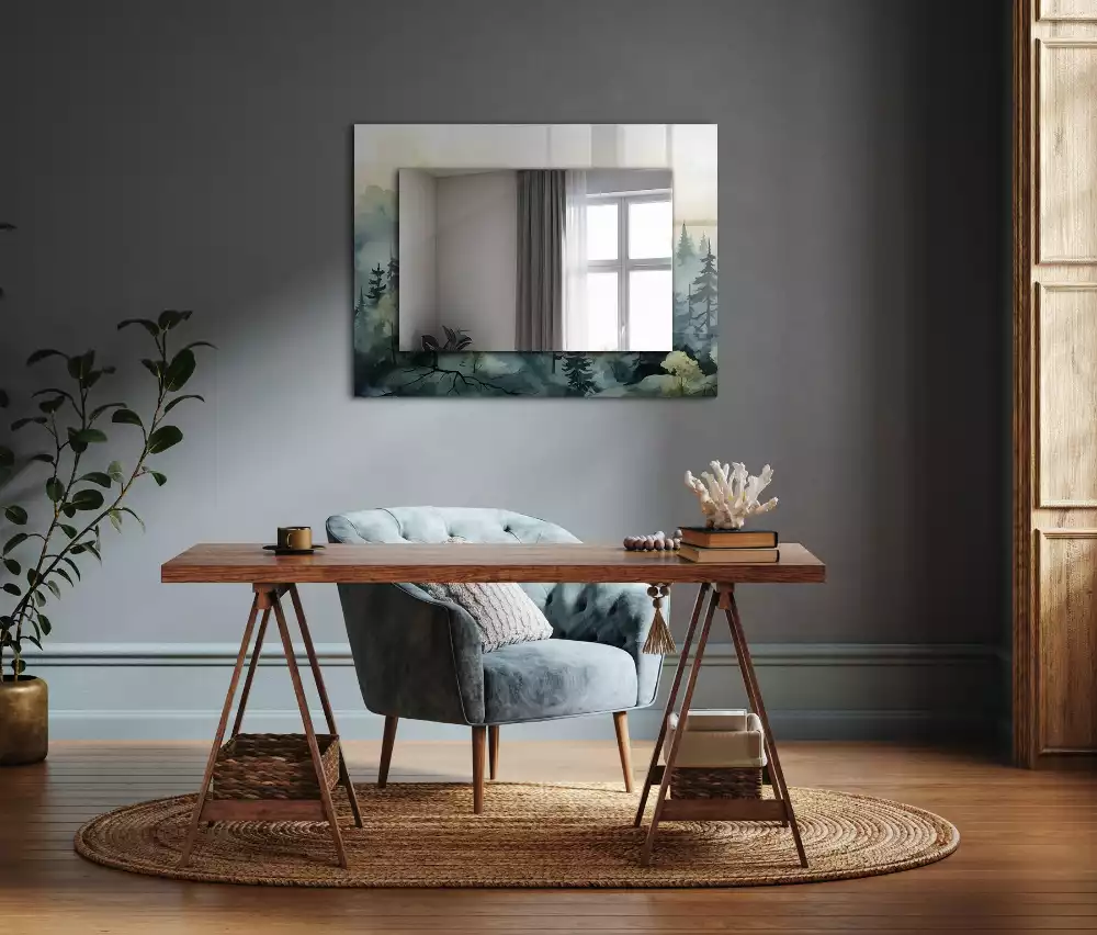 Espelho com moldura decorada Floresta na neblina