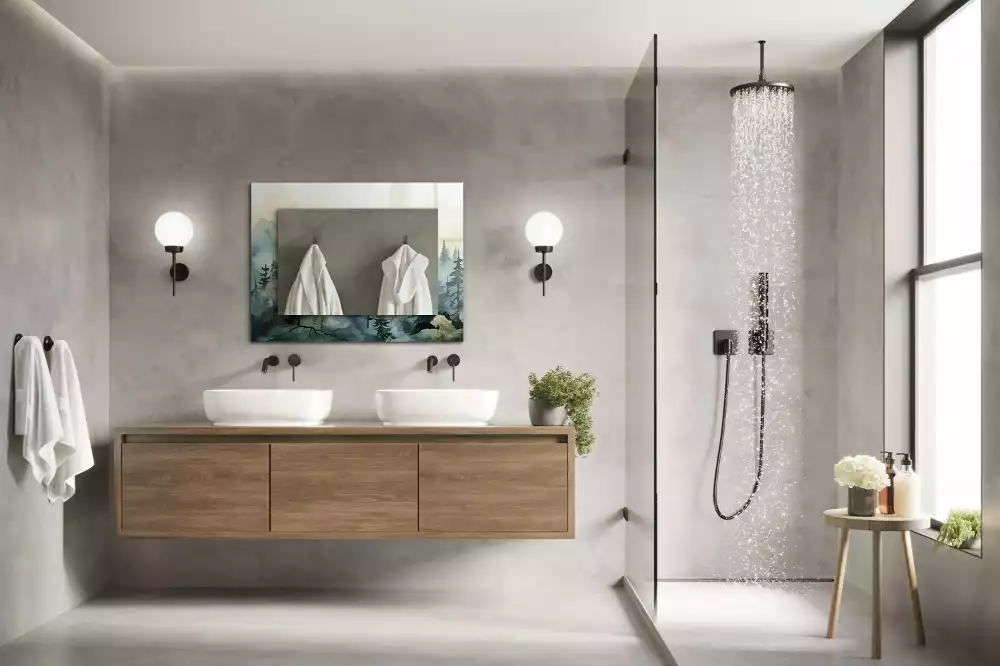 Espelho com moldura decorada Floresta na neblina