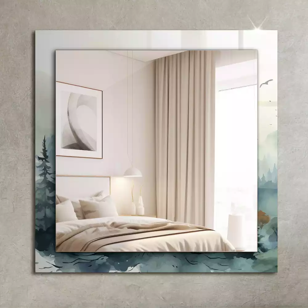 Espelho com moldura decorada Floresta na neblina